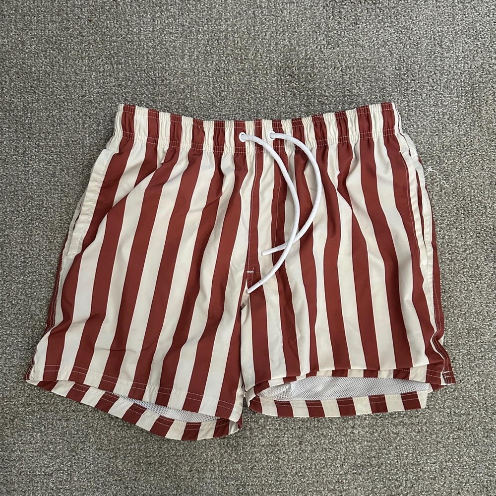 Cotton On Brown and White Striped Swim Trunks